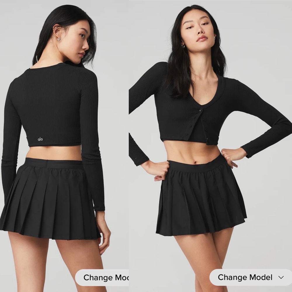 ALO Yoga Black Ribbed Long-Sleeve Cropped Cardigan